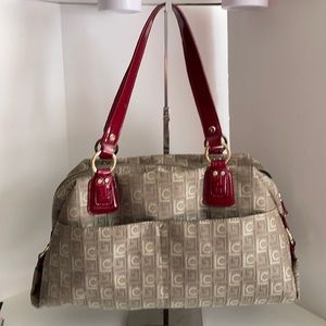 LIZ CLAIBORNE GOLD/TAN AND RED PURSE!